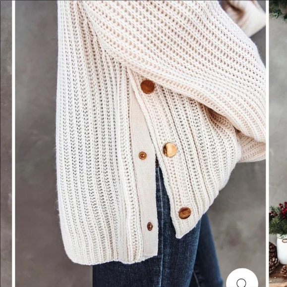 LN White Vici Sweater Button Crew S - Picture 4 of 8